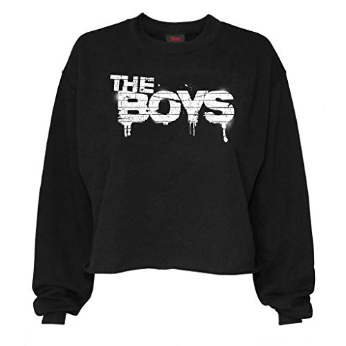 The Boys Text-Logo-Weiß Damen geerntete Sweatshirt Schwarz 3XL | Die Frauen Geschenke, Damenmode Crop Top, Geburtstag Geschenk-Idee für Mamma