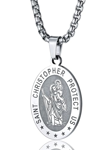 PROSTEEL Saint St Christopher/Benedict/Michael Medal Necklace for Men, 316L Stainless Steel Protection Necklace Catholic Jewelry, 22