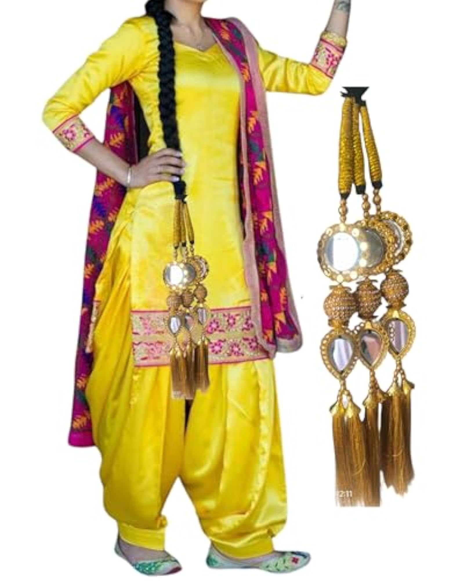 Traditional Mirror Work Hair Paranda with Beads and Tassels