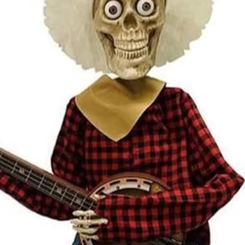 PLCPDM Halloween Music Theme Decors Red Yellow Checkered Skeleton Banjo Figure Sturdy Plastic Craft for Adults Halloween Collectible Banjo Display