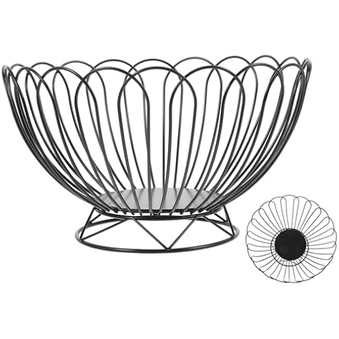Unomor Wire Woven Fruit Plate Fruit Holder for Kitchen Countertop Potato Onion Basket Woven Storage Baskets Veggie Basket Wire Basket Potato Buns Fruit Vegetable Storage Basket Black Iron Cover