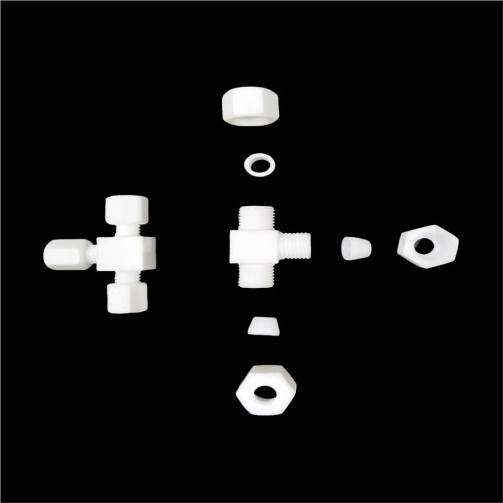 Rohrverbinder Weiße, alterungsbeständige T-förmige T-Verbindung, PTFE-Dreiwege-Kompressionsverschraubung, 1 Stück(35 * 35 * 35mm)