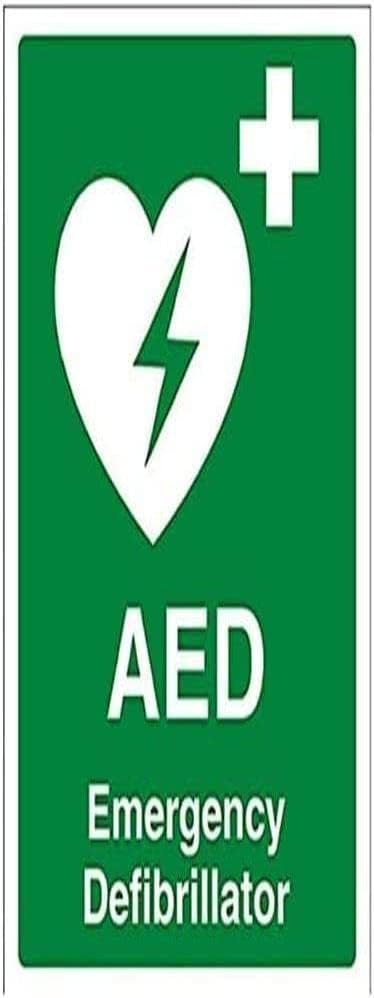 V Safety 31034AN-S AED Emergency Defibrillator Sign - Portrait - 150mm x 200mm - Self Adhesive Vinyl, Green