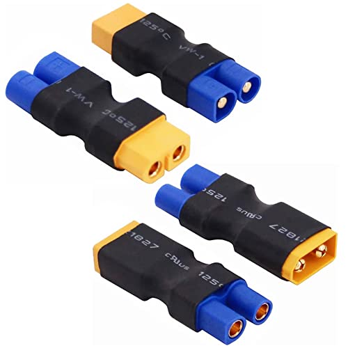 Yowoo 2 Pairs No Wires RC Connector XT60 XT-60 to EC3 Style Male Female Connector Adapter for RC FPV Drone Car Lipo NiMH Battery Charger ESC