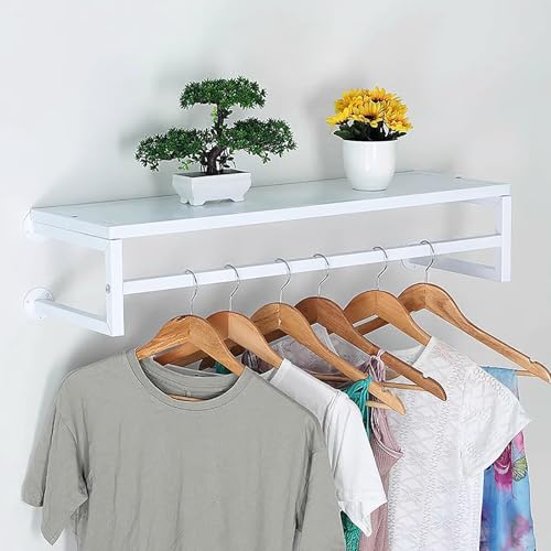 GNYVZXPLQ Rotary Umbrella Drying Rack, Wall Mounted Metal Pipe Clothes Rack With Top Shelf Industrial Garment Laundry Shelves Multicolor Multiple Sizes(White B,80cm/31.5")