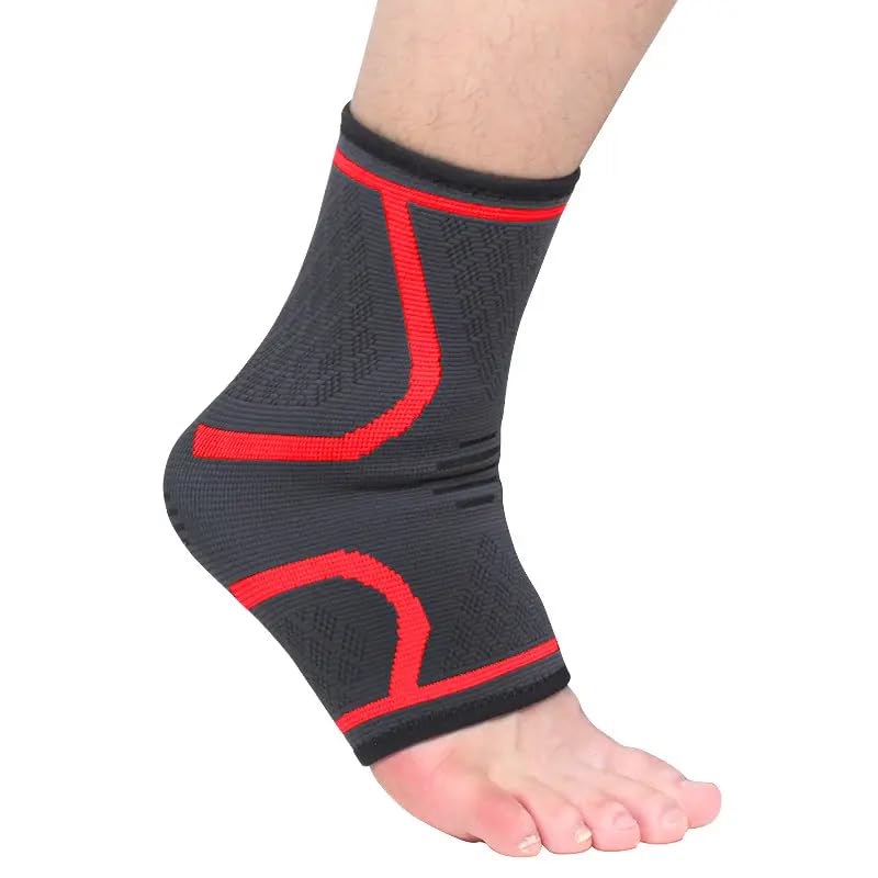 JesataAnkle Support Compression Sleeve | Elastic Support Foot Straps | Protector Socks for Plantar Fasciitis, Arthritis, Pain Relief, Running, Sprained Ankle, Sports Injury Recovery | 1Pc (Red, S)