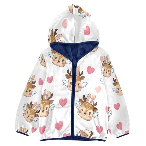 Cute Deer with Wings Toddler Fleece Jacket Girl Boys Hooded Fleece Jacket Coat Warm Outwear Zip-up 3-10T