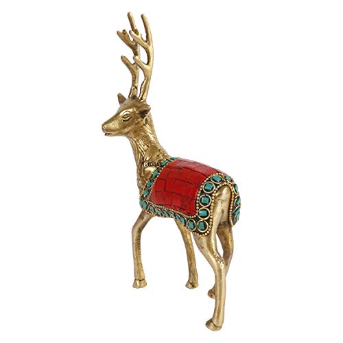 Image of Kartique Brass Feng Shui Deer Statue for Longevity and Energetic Environment | Showpiece for Home Office Decor and Gift Statue Showpiece Vastu Decorative Height 7 Inch (Multicolor)