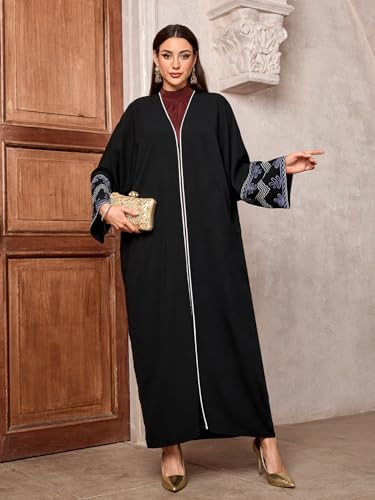 Image of Women's Ethnic Embroidery Muslim Abaya Open Kimono Cardigan Jalabiya
