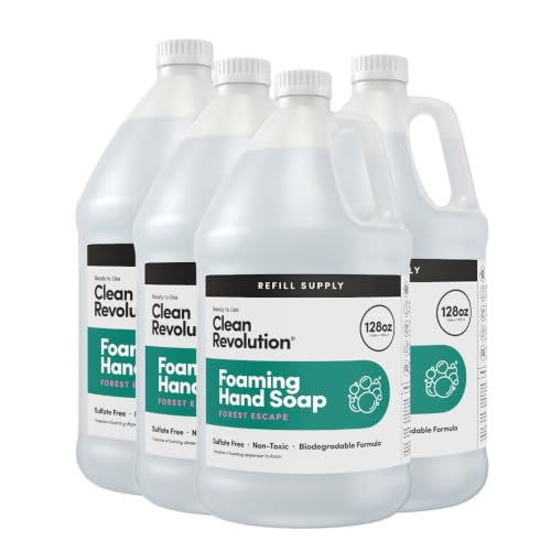 Clean Revolution Foaming Hand Soap Refill with Real Essential Oils, Moisturizing Sulfate-Free Hand Soap, Ready-to-Use Foam Soap Refill for Kitchen &amp; Bathroom, Forest Escape (128oz, 4 Pack)
