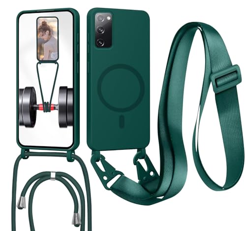 Handykette mit Band für Samsung Galaxy S20 FE Hülle Lanyard (abnehmbar) Handyhülle Case mit justierbarer Schnur Abnehmbar Strap Crossbody Schutzhülle zum Umhängen Kordel Dunkelgrün