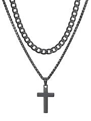 02. Black-Layered Cuban+Cross Pendant