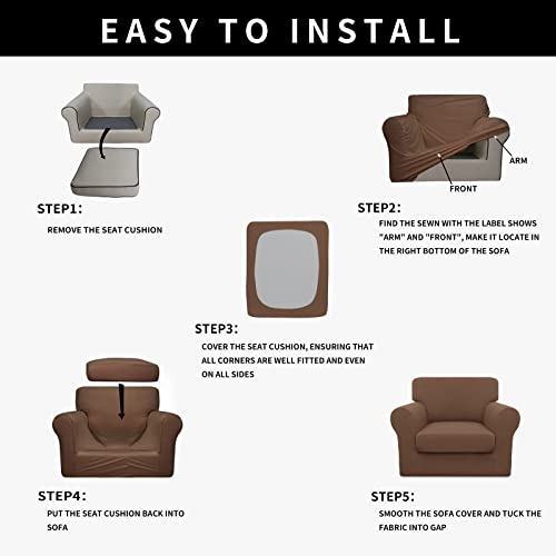 Image of Easy-Going Waterproof 2 Pieces Chair Cover Couch Covers for Sofa | Stretch Spandex Sofa Cover Protector Elastic Bottom for Cushion Couch Dog Pet Friendly Living Room Brown