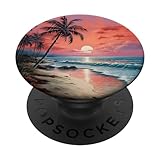 Ocean Vacation Beach Sand Sea Palms Pink Sunset Serenity PopSockets Standard PopGrip