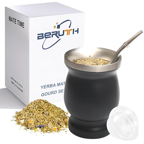 Beruth Bombilla Yerba Mate Gourd, 8oz Stainless...