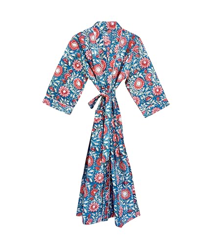 Image of Hand block print Cotton Kimono bikini cover up,Indian Hand block print Cotton Bath Robe,Swim Wear,Nighrwere Dressing Gown