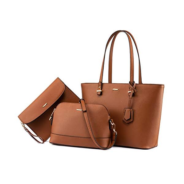 Handbags-for-Women-Shoulder-Bags-Tote-Satchel-Hobo-3pcs-Purse-Set LOVEVOOK Purses for Women Classic Shoulder Tote Satchel Hobo Bags 3pcs Handbags Gift for Her Brown