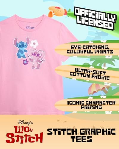 Image of Disney Girls Minnie Mouse and Lilo Cotton Blend Crew Neck Graphic T-Shirt