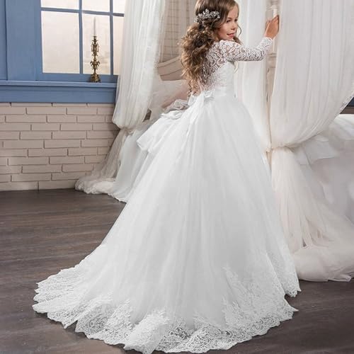 Long Flower Girls Puffy Tulle First Communion Dress Long Sleeve Dresses Wedding Ball Gowns WT143