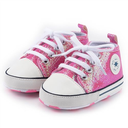 Image of Unisex Baby Boys Girls Shoes, Newborn Infant Non-Slip Canvas Denim High Top Sneakers, Toddler First Walkers Shoes