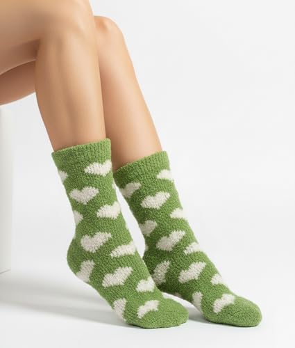 Image of Chiclinco 6 Pairs Heart Fuzzy Socks Cozy Winter Warm Socks Thick Fluffy Slipper Socks for Women Teen Girls