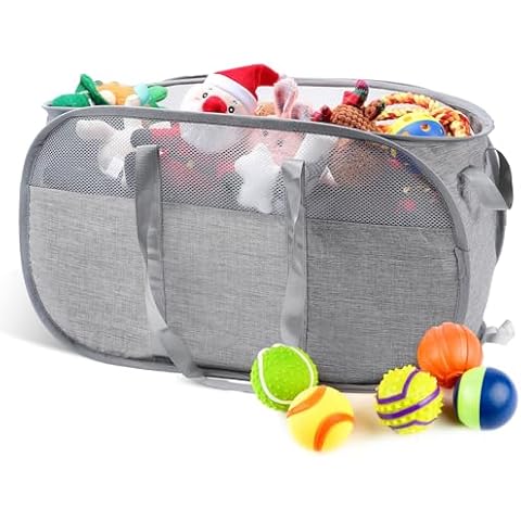 MEWTOGO Large Collapsible Dog Toy Basket - Dog Toy Storage Bin with Handle for Pet Toys Coats Accessories Living Room Area Kids Room Organizer Cover