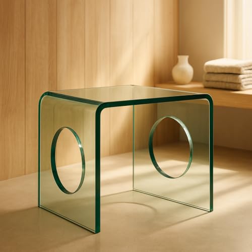 Image of Premium 15mm Thick Acrylic Bathroom Stool, Heavy Duty Multipurpose Sitting Patla for Shower and Home Rust Free Modern Home Decor Seat, 12x15x12Inches (Green Transparent)