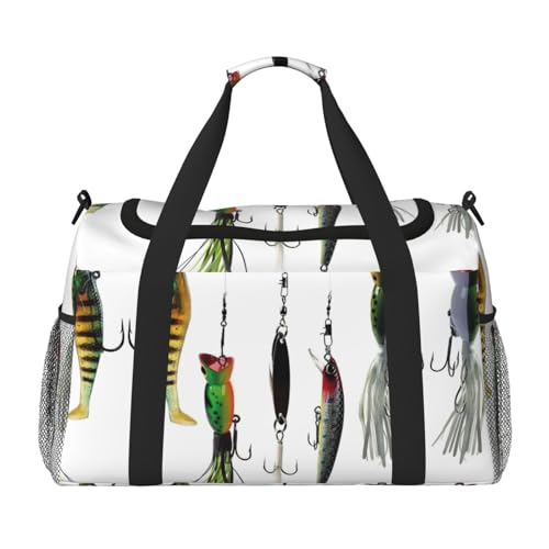 Sac pour articles personnels imprimé appâts de pêche, parfait pour une nuit de voyage