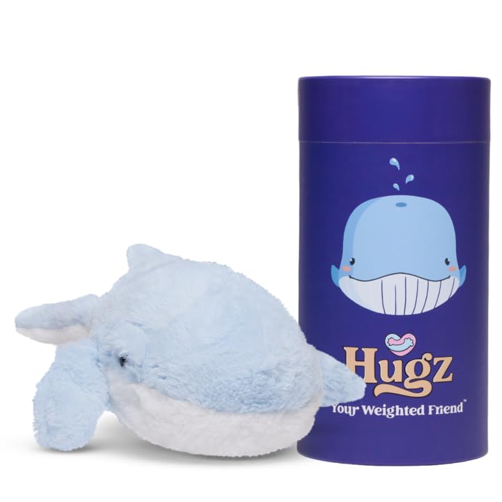 Image of Hugz Official Finn The Whale - Premium Weighted Stuffed Animal Plushie 3.8 lb for Adults & Kids - Microwavable - Heatable & Coolable - Super Soft Fur - Gift Ready Tube Packaging
