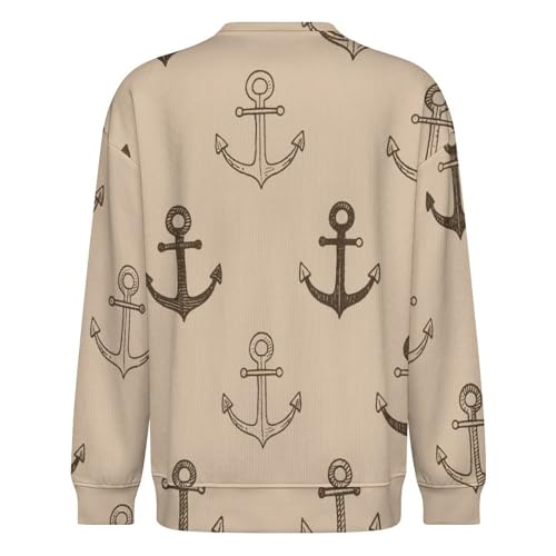 MoBlinko Mens Crewneck Sweater Beige Anchors Summer Mens Sweater Sweaters for Men 2XL Long Sleeve Lightweight Pullover3