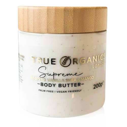 Supreme Whipped Vanilla Shea and Mango Body Butter - 100% Organic, Vegan, Cruelty-Free Body Butter for Men & Women - Deeply Moisturising, Nourishing, and Softening - 200g