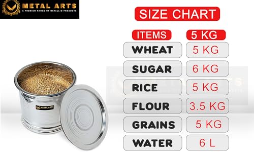 Image of Steel Rice Storage Container 5 KG | Mini Container | Mini Storage Box | Drum | (SET OF 2), Silver