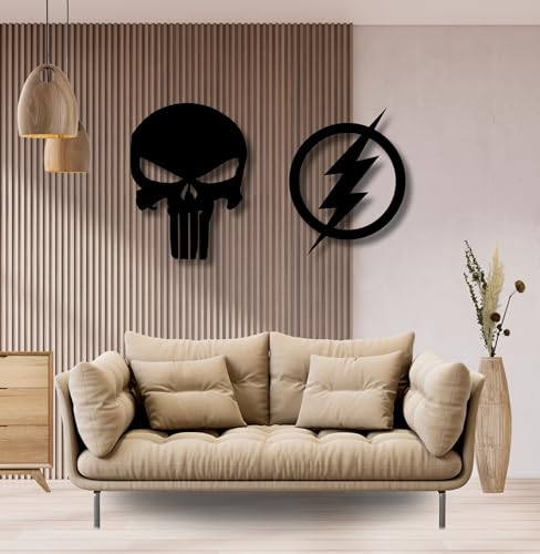 Image of TWIGGY Superhero 6mm MDF Wooden Wall Decor Set for Home, Office, or Gaming Room, Gift, Anime (pack of 2 | The Flash,Punisher)
