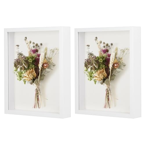 M METERXITY 2 Pack Shadow Box Frame, 8 x 10 Inch Wooden Dried Flower Photo Frame Deep Box Frame Shadow Boxes Display Case for Flower/Tickets/DIY Craft, Display Frame Shadow Box [White]