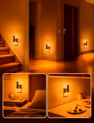 Image of DORESshop LED Night Lights Plug Into Wall [2 Packs], Decorative Night Light with Dusk-to-Dawn Sensor, Dimmable Nightlights, Adjustable Brightness Night-Lights for Bathroom, Hallway, Bedroom,Amber