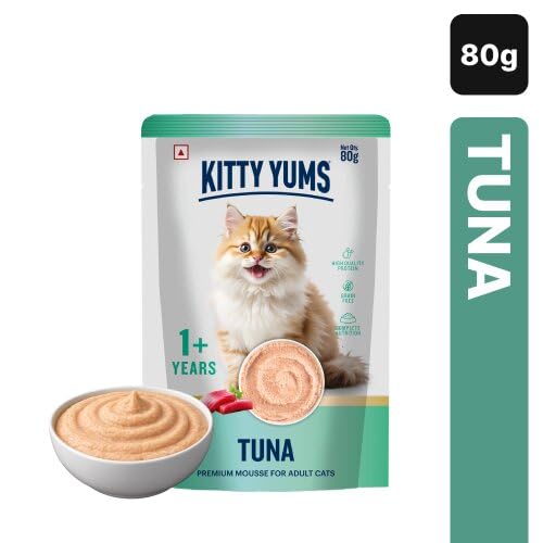 Image of Kitty YUMS Wet Cat Food Mousse Variety Pack | Salmon, Ocean Fish, Tuna & Chicken | 80g x 3 Each | Pack of 12 | Mousse for Adult Cats