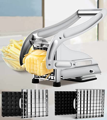 Photo 1 of French Fry Cutter with 2 Blades, Professional Potato Cutter Stainless Steel, Potato Slicer French Fries, Press French Fries Cutter for Potato