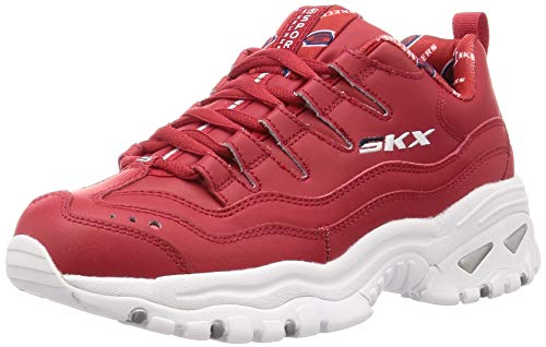 Skechers Energy-Retro Vision, Sandalias con Punta Cerrada Mujer, Rojo Rojo Cuero Azul Marino Blanco Trim Rojo, 37 EU