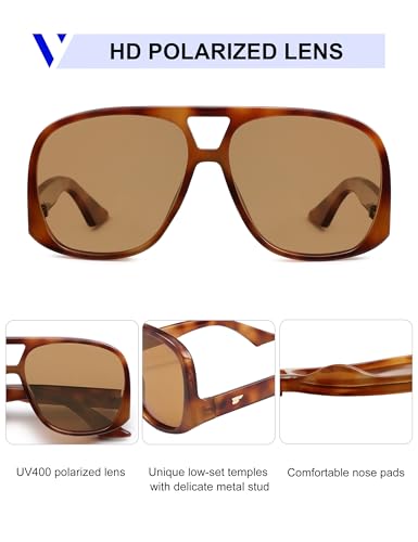 Image of VANLINKER Oversized Aviator Polarized Sunglasses for Women Men Retro Square Eyewears Vintage 70s Style Low-Set Temples VL9822