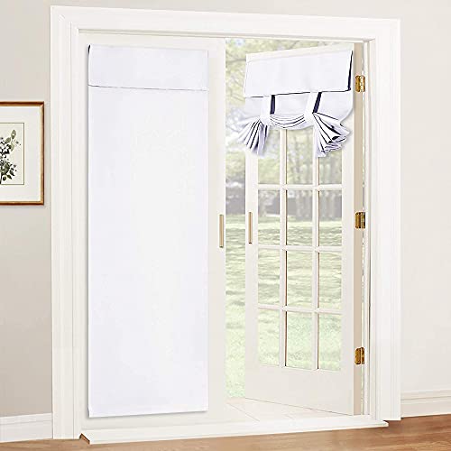 Image of RYB HOME Blackout French Door Curtain - Privacy Thermal Insulated Window Shades for Patio Kitchen Front Entry Back Door Glass Window, Self Adhesive No Drill, 1 Panel, 26 inch W x 69 inch L, Pure White