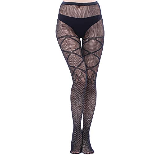CozyWow Collants rétro en résille avec motifs riches et taille haute pour femme, Nœud F, taille unique grande taille Cover