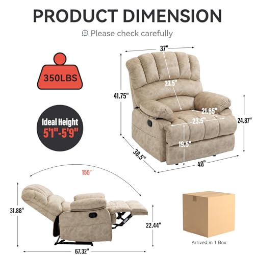 Sillón reclinable tela beige extra ancho miniatura 3