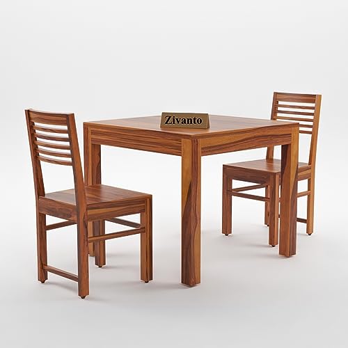 Image of Solid Sheesham Wood Dining Table 2 Seater | Two Seater Dinning Table with 2 Chairs for Home | Wooden Kitchen Dinner Table 2 Seater | Dining Room Sets for Restaurants | Rosewood, Teak Finish