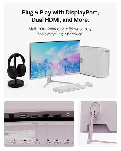 Image of Pixio PXC279 Wave Pink 27 inch 300Hz Refresh Rate FHD 1080p Resolution 1650R Curved Fast VA Panel 1ms GTG Response Time Adaptive Sync HDR Curved Gaming Monitor