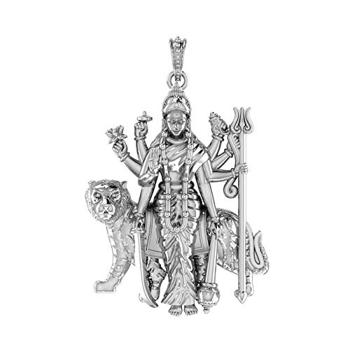 Sterling Silver (92.5% purity) Goddess Durga Maa Pendant for Men & Women Pure Silver Durga Maa Locket for Good Health & Wealth