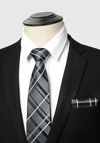 Image of HISDERN Mens Ties and Pocket Square Set Business Elegant Ties for Men Classic Lot 3 Pcs Wedding Party Neckties & Handkerchief