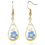 SAVITA Flower Teardrop Earrings para Mujeres, Forget Me Not Flor Pendientes Colgantes Dulce Flor Presionada Moda Joyería Regalo