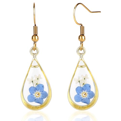 Boucles d'Oreilles en Fleurs, Boucles d'Oreilles Larmes Plaqué or Pendantes