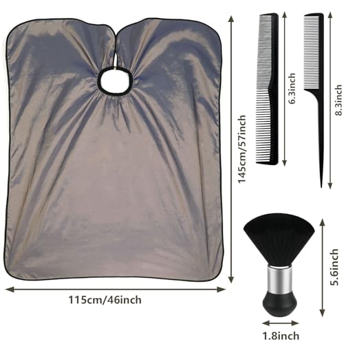 Image of FEBSNOW Barber Cape Professional Hair Cutting Cape with Neck Duster Brush | Full Coverage Haircut Apron for Adults, 46x57 inches, Adjustable Neckline, Keep Clothes Clean Dry, Home Salon Barber Supplies