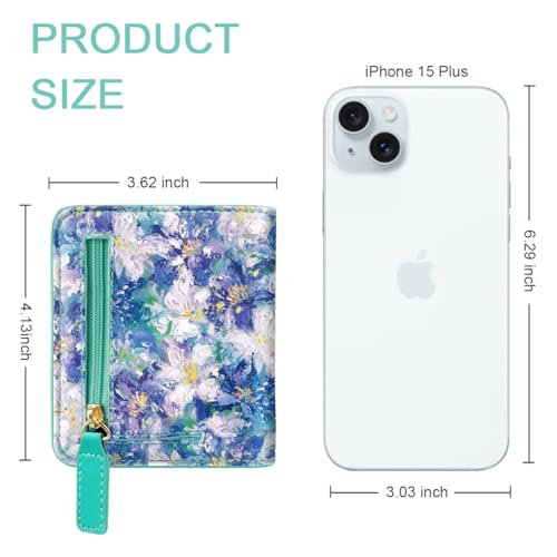 Image of Small Womens Wallet Thin Credit Card Holder Pocket Mini Purse | Compact Women Slim RFID Blocking Wallets Bifold Ladies Pocket Card Holders for Travel & Daily Use, Blue Floral